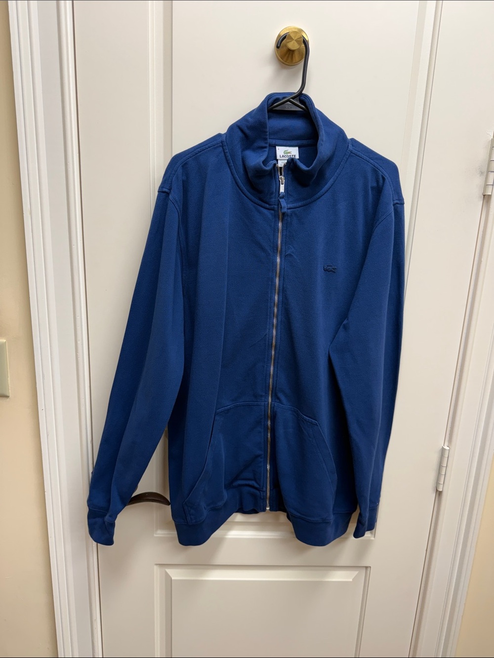 Lacoste Navy Blue Zip-Up Sweatshirt with Crocodile Tag